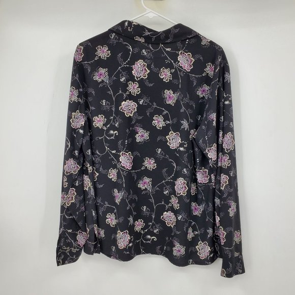 Laura Scott Black Long Sleeved Floral Print Button Down Shirt Size 18W - Picture 2 of 7